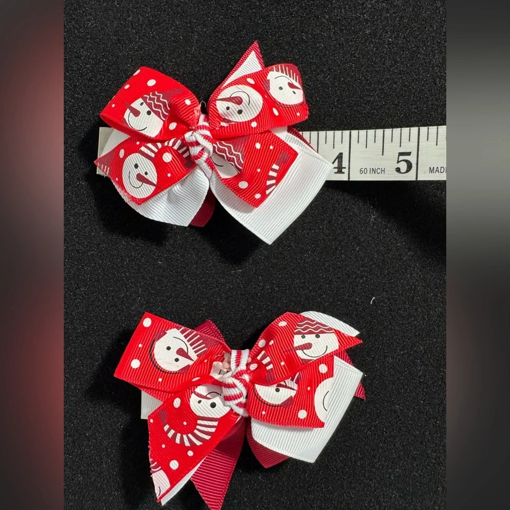 Pair Of Bows For Girls Snow Man Themed (Christmas)